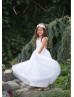 White Lace Tulle Flower Girl Dress With Rhinestone Sash